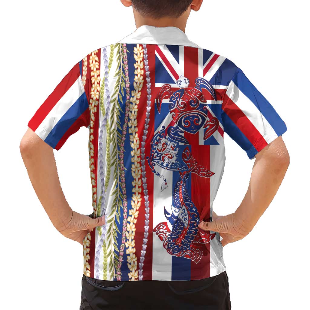 Hawaiian Sea Animals Family Matching Tank Maxi Dress and Hawaiian Shirt with Lei and Flag Style LT03 - Polynesian Pride