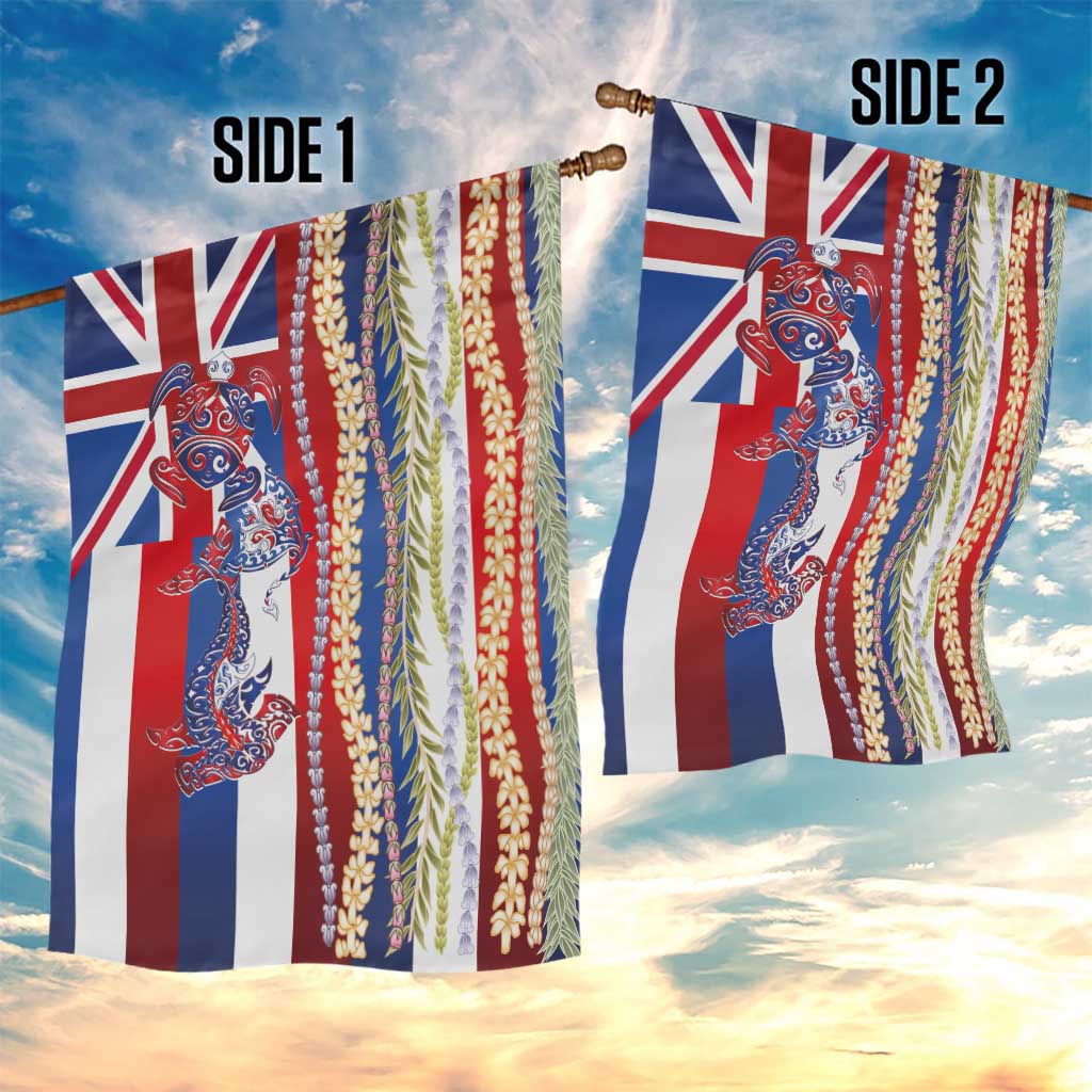 Hawaiian Sea Animals Garden Flag with Lei and Flag Style