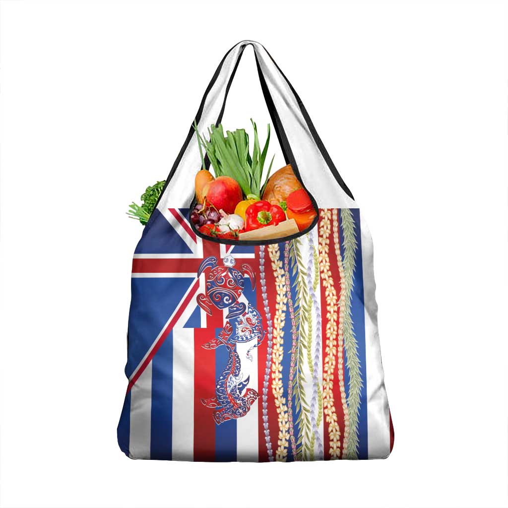 Hawaiian Sea Animals Grocery Bag with Lei and Flag Style