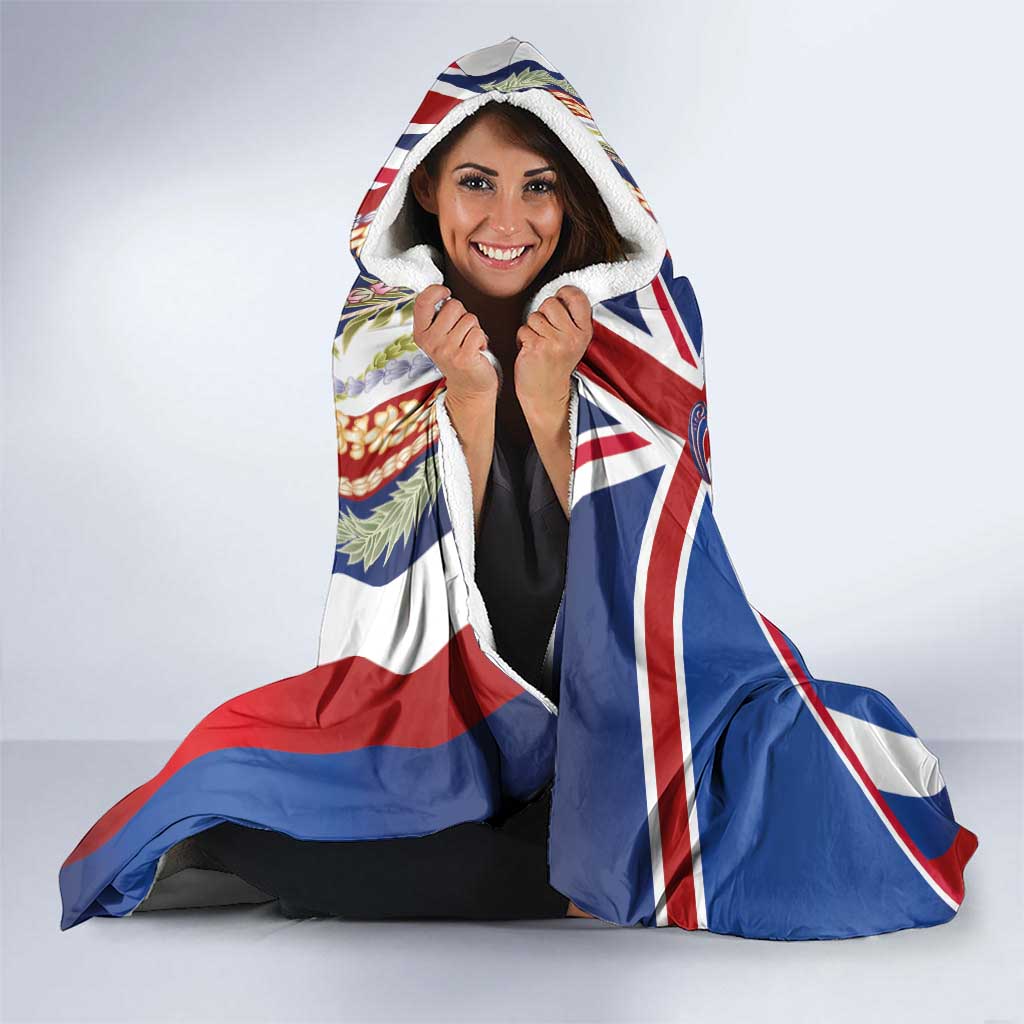 Hawaiian Sea Animals Hooded Blanket with Lei and Flag Style