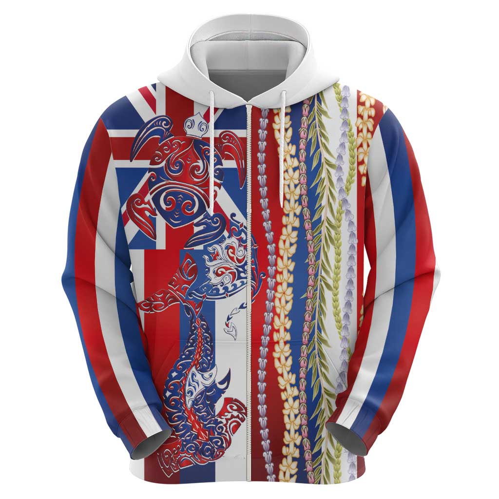 Hawaiian Sea Animals Hoodie with Lei and Flag Style