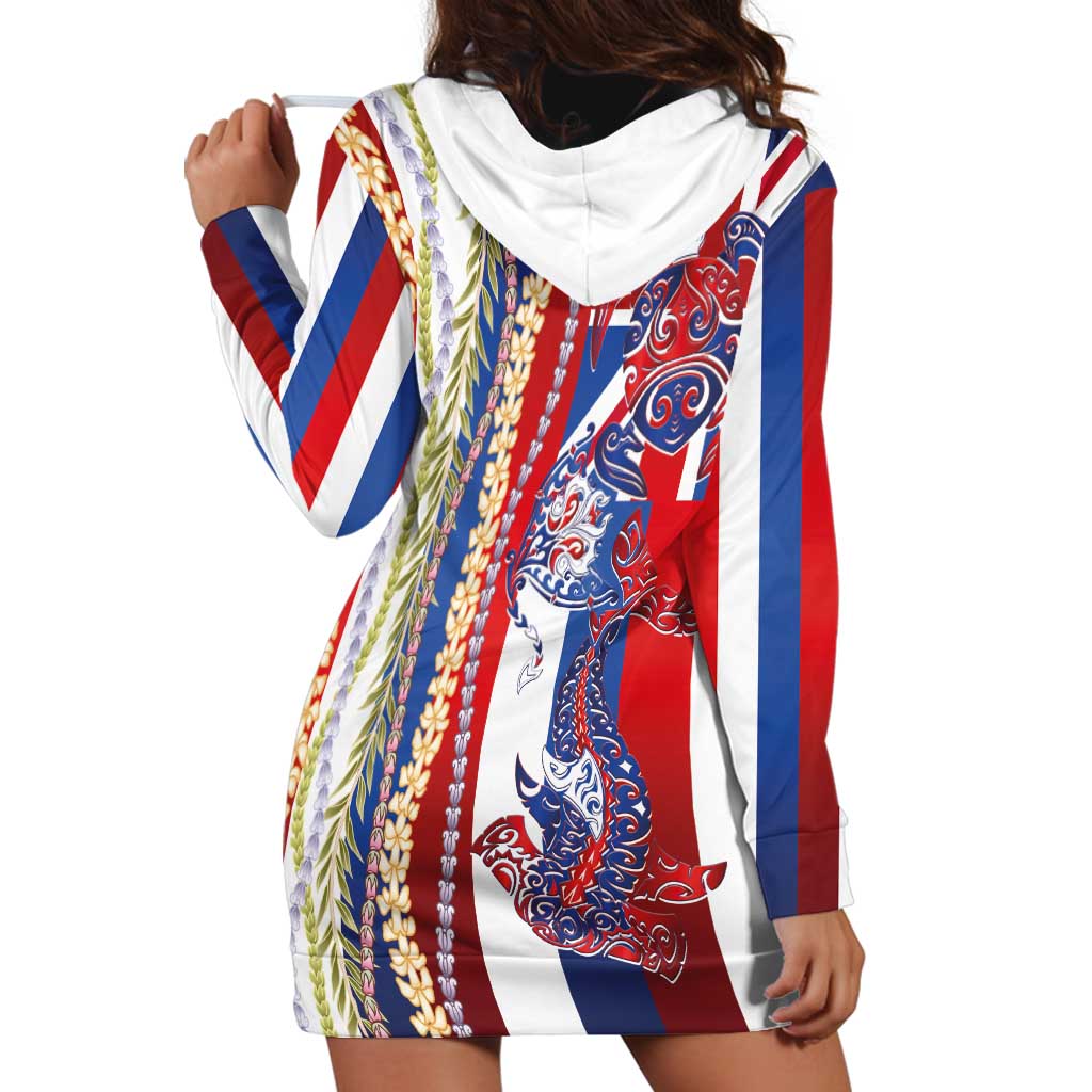 Hawaiian Sea Animals Hoodie Dress with Lei and Flag Style