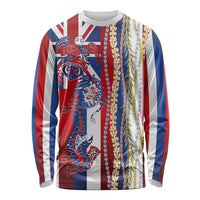 Hawaiian Sea Animals Long Sleeve Shirt with Lei and Flag Style