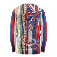 Hawaiian Sea Animals Long Sleeve Shirt with Lei and Flag Style