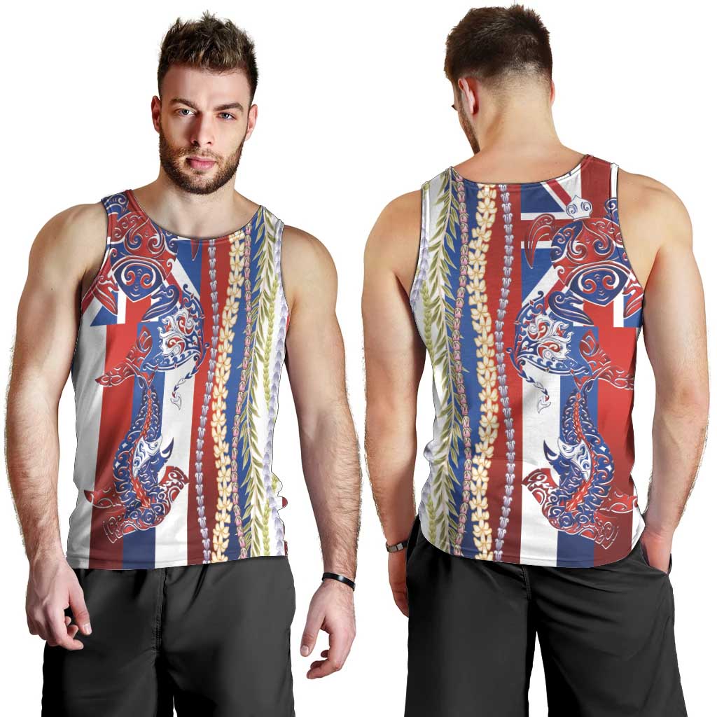 Hawaiian Sea Animals Men Tank Top with Lei and Flag Style