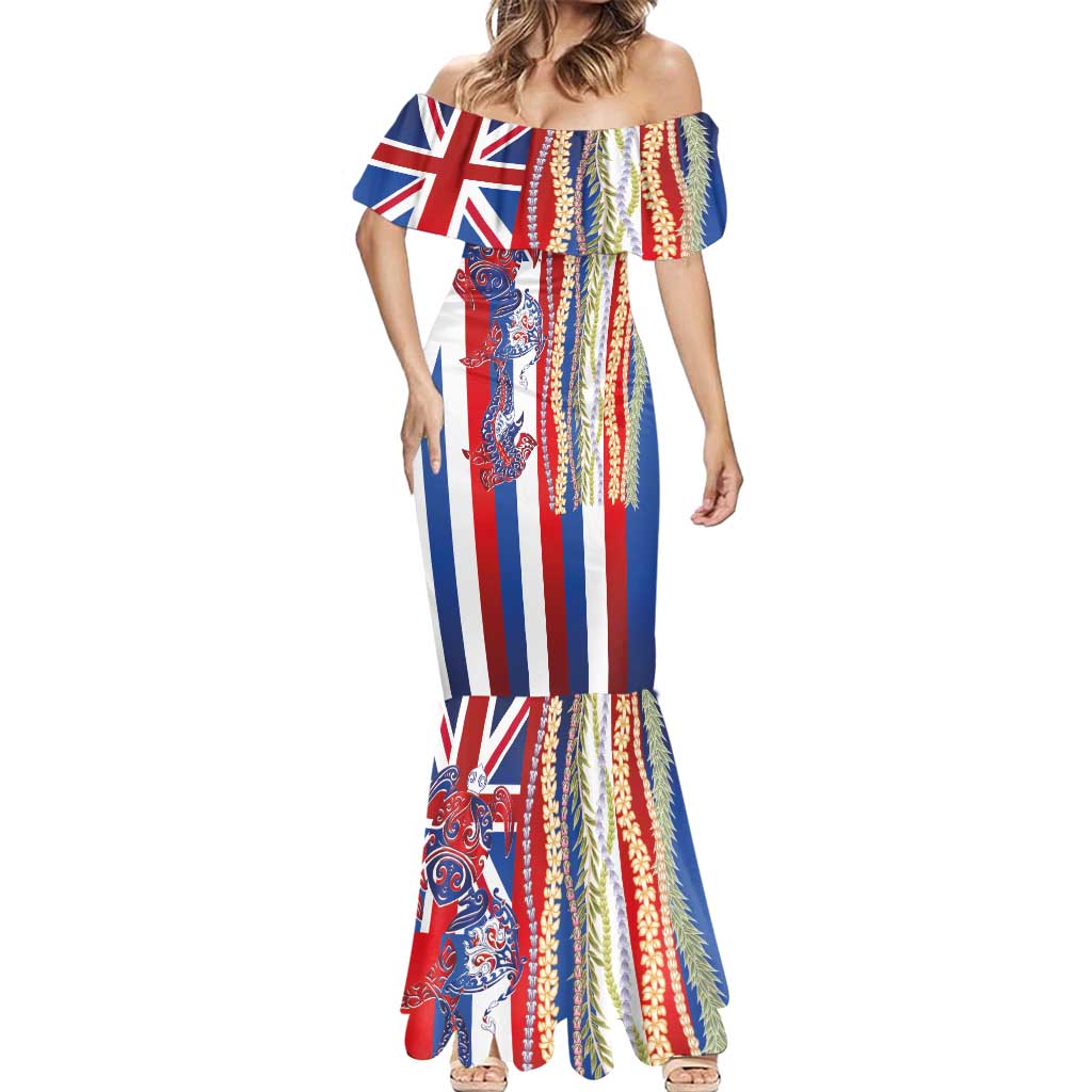 Hawaiian Sea Animals Mermaid Dress with Lei and Flag Style