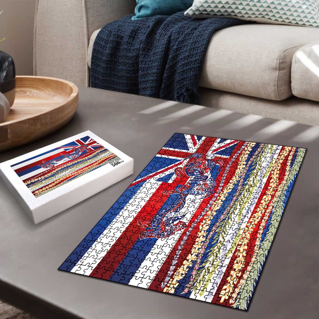 Hawaiian Sea Animals Puzzle with Lei and Flag Style