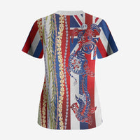 Hawaiian Sea Animals Scrub Top with Lei and Flag Style