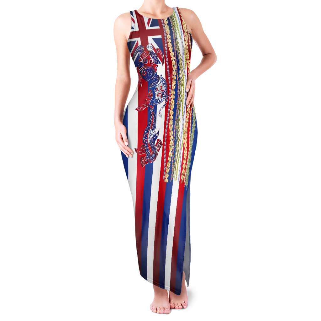 Hawaiian Sea Animals Tank Maxi Dress with Lei and Flag Style