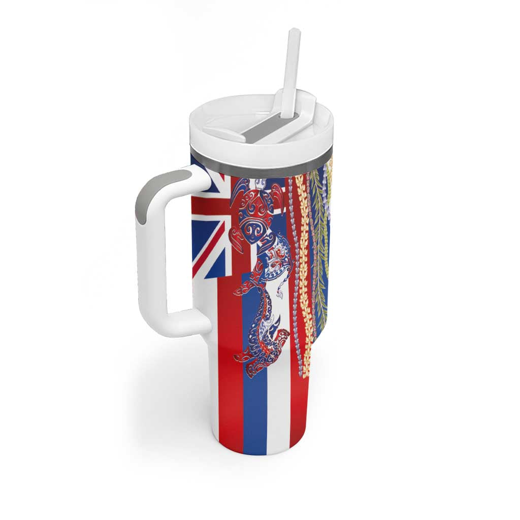 Hawaiian Sea Animals Tumbler With Handle with Lei and Flag Style