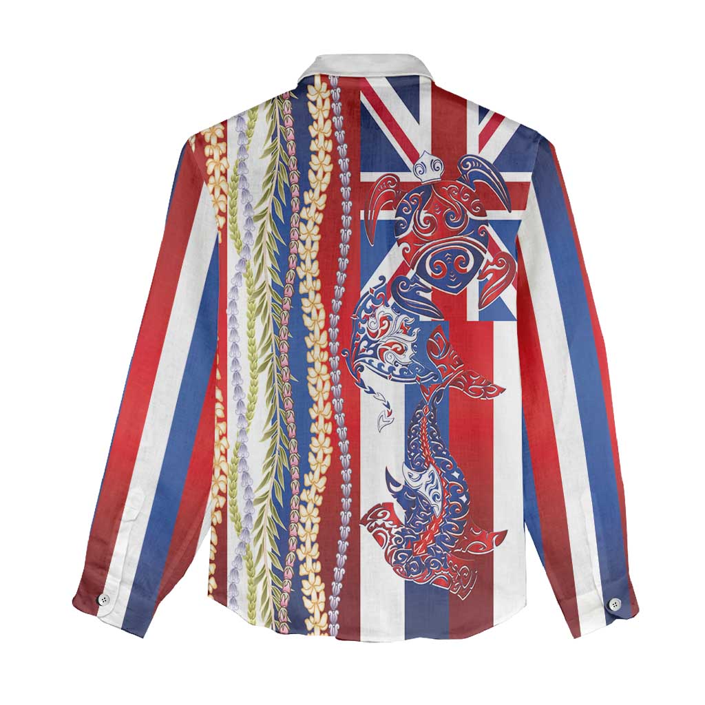 Hawaiian Sea Animals Women Casual Shirt with Lei and Flag Style