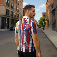 Hawaiian Sea Animals Zipper Polo Shirt with Lei and Flag Style