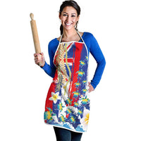 Hawaiian Sea Turtles and Plumeria Apron with Lei and Flag Grunge Style