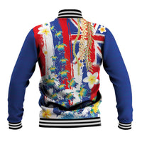 Hawaiian Sea Turtles and Plumeria Baseball Jacket with Lei and Flag Grunge Style