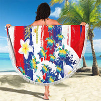 Hawaiian Sea Turtles and Plumeria Beach Blanket with Lei and Flag Grunge Style