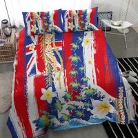 Hawaiian Sea Turtles and Plumeria Bedding Set with Lei and Flag Grunge Style