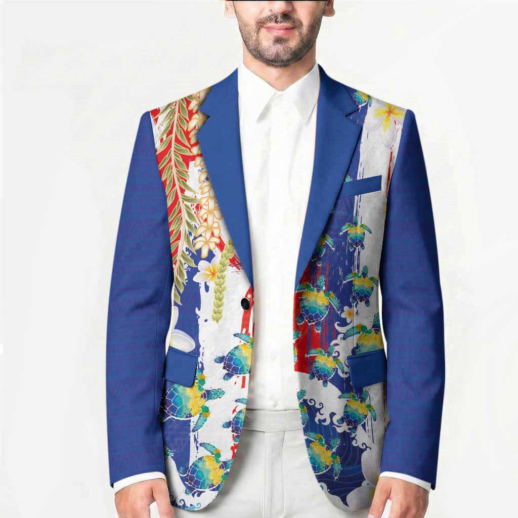 Hawaiian Sea Turtles and Plumeria Blazer with Lei and Flag Grunge Style