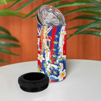 Hawaiian Sea Turtles and Plumeria 4 in 1 Can Cooler Tumbler with Lei and Flag Grunge Style LT03 - Polynesian Pride