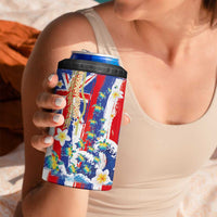 Hawaiian Sea Turtles and Plumeria 4 in 1 Can Cooler Tumbler with Lei and Flag Grunge Style LT03 - Polynesian Pride