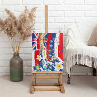Hawaiian Sea Turtles and Plumeria Canvas Wall Art with Lei and Flag Grunge Style