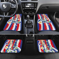 Hawaiian Sea Turtles and Plumeria Car Mats with Lei and Flag Grunge Style