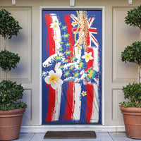 Hawaiian Sea Turtles and Plumeria Door Cover with Lei and Flag Grunge Style LT03 Multicolor - Polynesian Pride