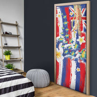Hawaiian Sea Turtles and Plumeria Door Cover with Lei and Flag Grunge Style LT03 - Polynesian Pride