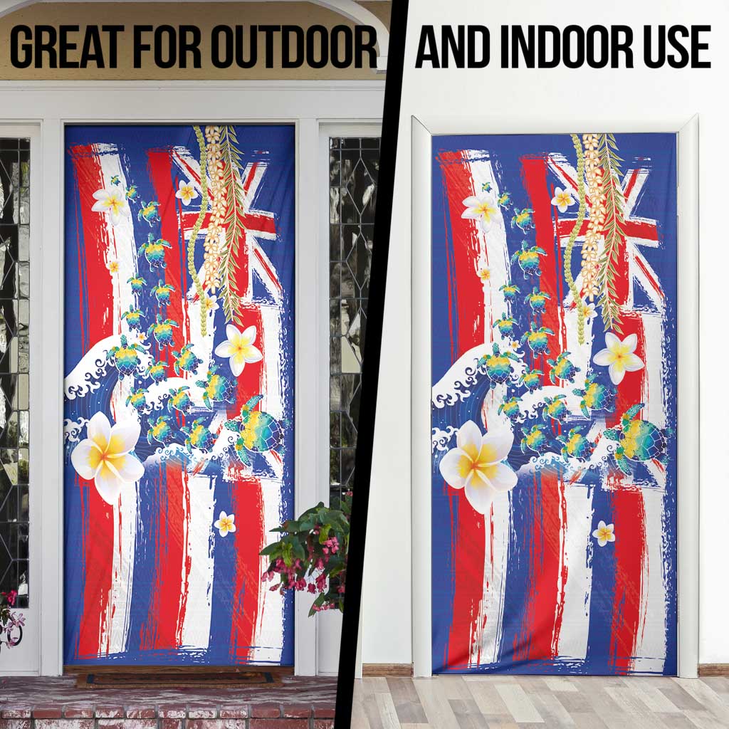 Hawaiian Sea Turtles and Plumeria Door Cover with Lei and Flag Grunge Style LT03 - Polynesian Pride