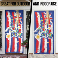 Hawaiian Sea Turtles and Plumeria Door Cover with Lei and Flag Grunge Style LT03 - Polynesian Pride