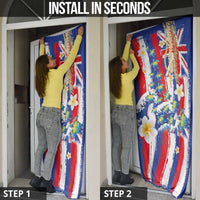 Hawaiian Sea Turtles and Plumeria Door Cover with Lei and Flag Grunge Style LT03 - Polynesian Pride