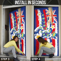Hawaiian Sea Turtles and Plumeria Door Cover with Lei and Flag Grunge Style LT03 - Polynesian Pride