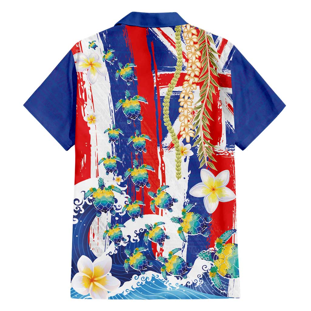 Hawaiian Sea Turtles and Plumeria Family Matching Off The Shoulder Long Sleeve Dress and Hawaiian Shirt with Lei and Flag Grunge Style LT03 - Polynesian Pride