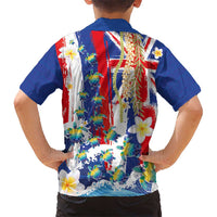 Hawaiian Sea Turtles and Plumeria Family Matching Puletasi and Hawaiian Shirt with Lei and Flag Grunge Style LT03 - Polynesian Pride