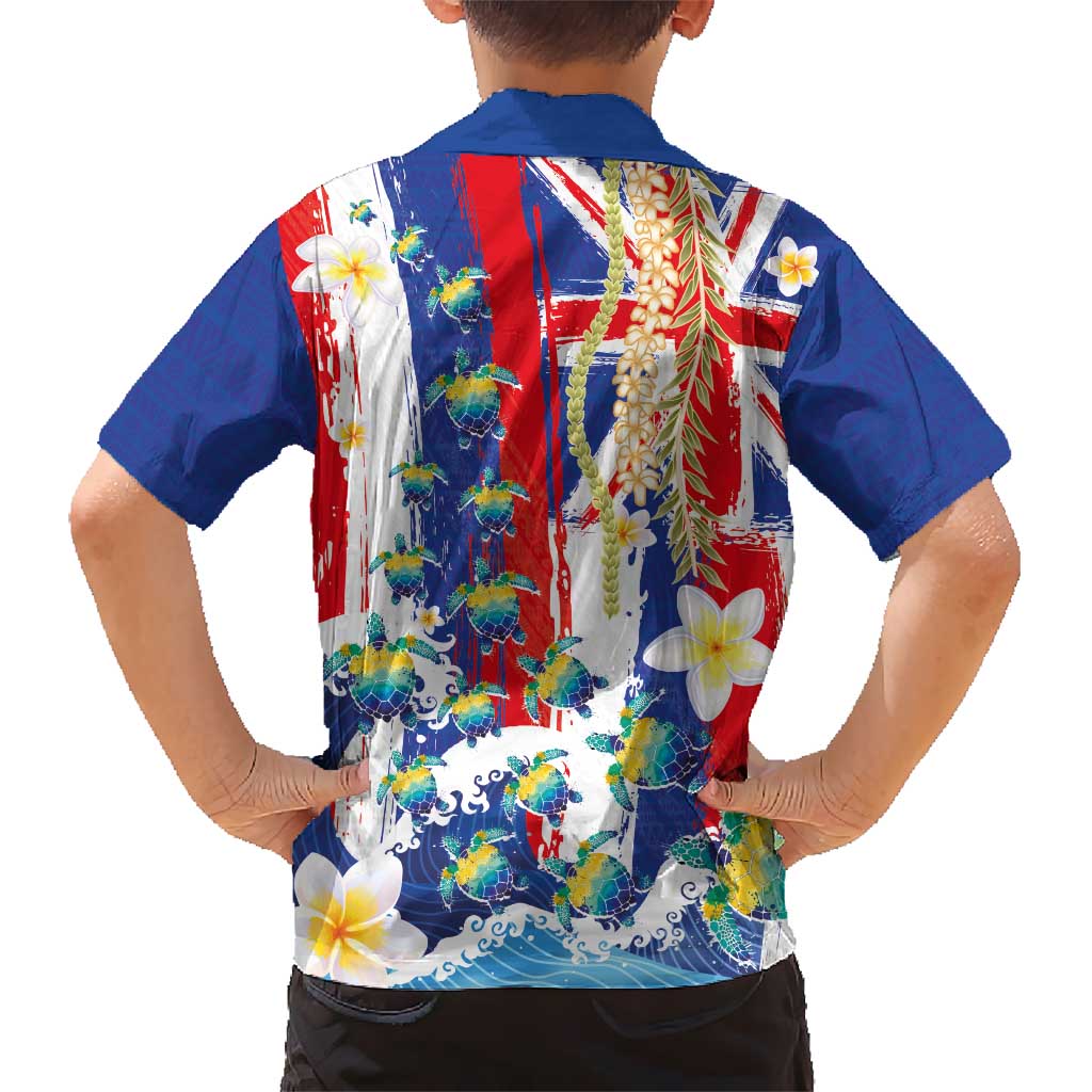 Hawaiian Sea Turtles and Plumeria Family Matching Summer Maxi Dress and Hawaiian Shirt with Lei and Flag Grunge Style LT03 - Polynesian Pride