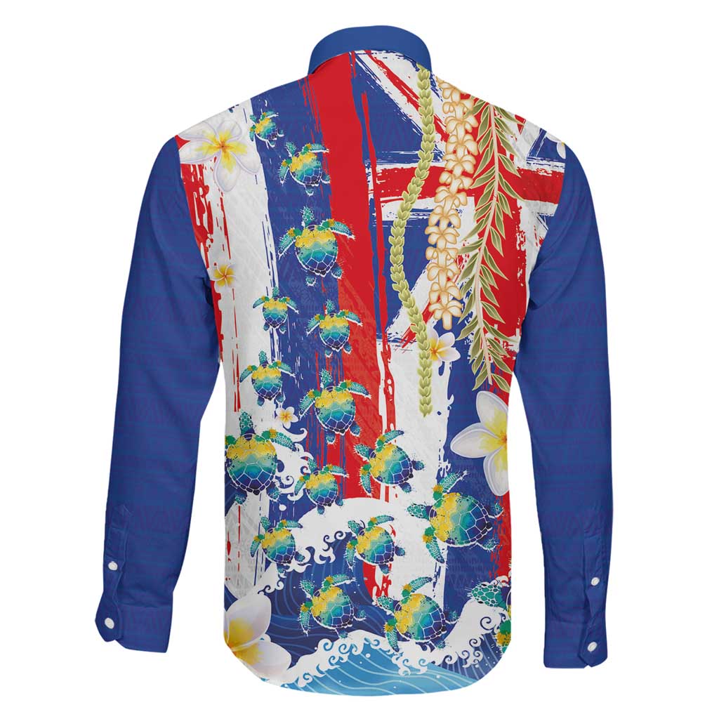Hawaiian Sea Turtles and Plumeria Family Matching Summer Maxi Dress and Hawaiian Shirt with Lei and Flag Grunge Style LT03 - Polynesian Pride