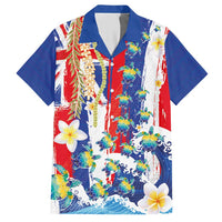Hawaiian Sea Turtles and Plumeria Hawaiian Shirt with Lei and Flag Grunge Style