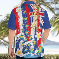 Hawaiian Sea Turtles and Plumeria Hawaiian Shirt with Lei and Flag Grunge Style
