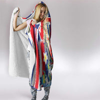 Hawaiian Sea Turtles and Plumeria Hooded Blanket with Lei and Flag Grunge Style