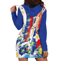 Hawaiian Sea Turtles and Plumeria Hoodie Dress with Lei and Flag Grunge Style LT03 - Polynesian Pride