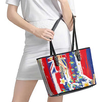Hawaiian Sea Turtles and Plumeria Leather Tote Bag with Lei and Flag Grunge Style