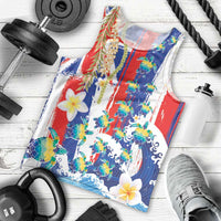 Hawaiian Sea Turtles and Plumeria Men Tank Top with Lei and Flag Grunge Style