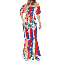 Hawaiian Sea Turtles and Plumeria Mermaid Dress with Lei and Flag Grunge Style