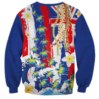 Hawaiian Sea Turtles and Plumeria Sweatshirt with Lei and Flag Grunge Style