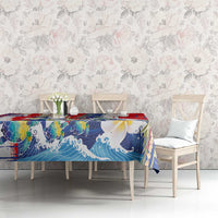 Hawaiian Sea Turtles and Plumeria Tablecloth with Lei and Flag Grunge Style