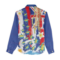 Hawaiian Sea Turtles and Plumeria Women Casual Shirt with Lei and Flag Grunge Style LT03 - Polynesian Pride