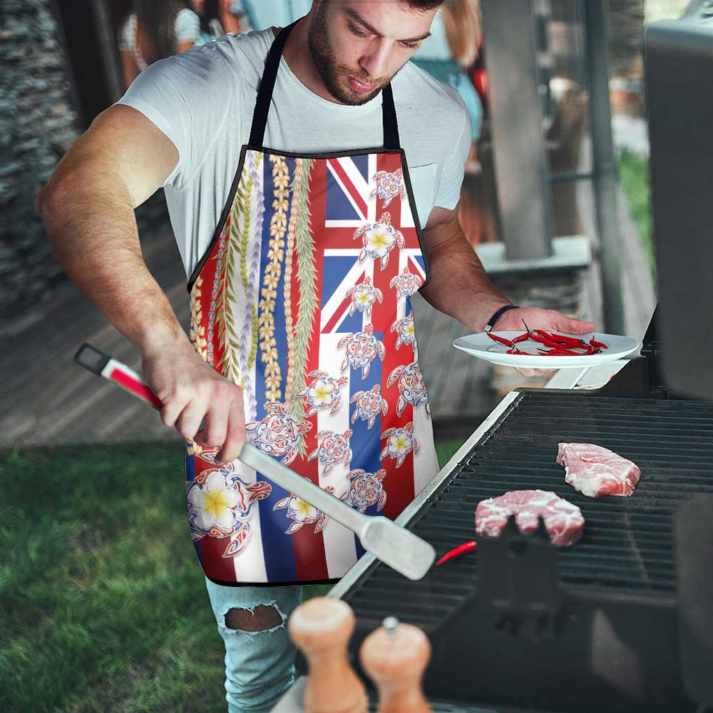 Hawaiian Polynesian Tribal Turtles Apron with Lei and Flag Style