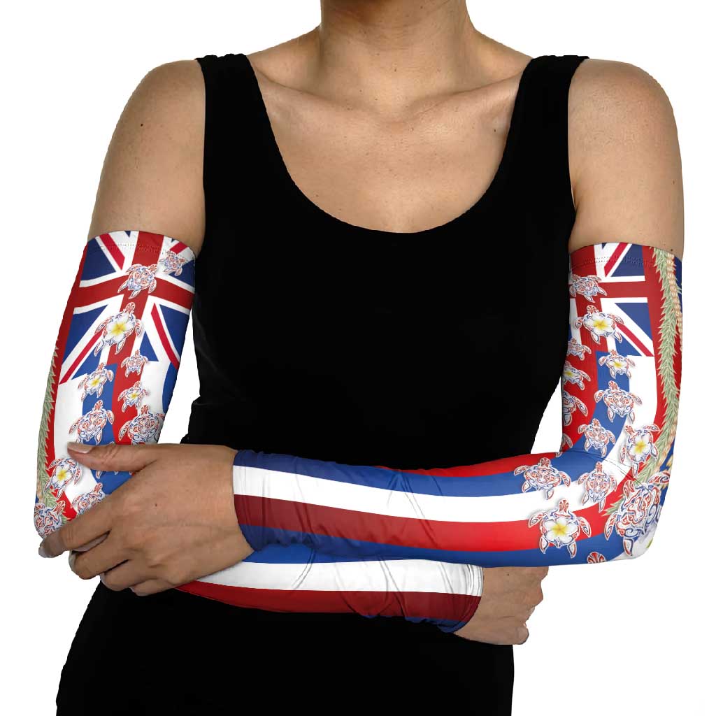 Hawaiian Polynesian Tribal Turtles Arm Sleeves with Lei and Flag Style