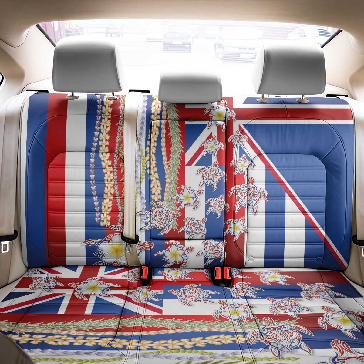 Hawaiian Polynesian Tribal Turtles Back Car Seat Cover with Lei and Flag Style