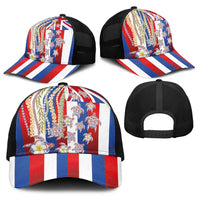 Hawaiian Polynesian Tribal Turtles Baseball Net Cap with Lei and Flag Style