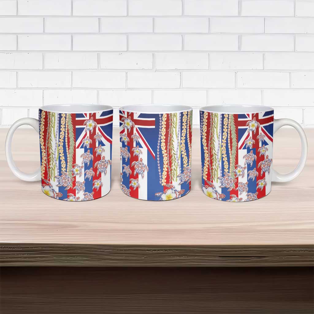 Hawaiian Polynesian Tribal Turtles Ceramic Mug with Lei and Flag Style